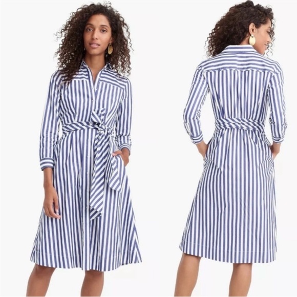 J. Crew Dresses & Skirts - NWT J.Crew Tie Waist Shirtdress Stripe Blue 0